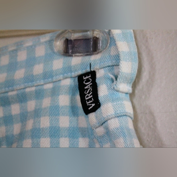💙 Vintage Versace '90s Plaid High Waist Prairie Shorts - Picture 16 of 16